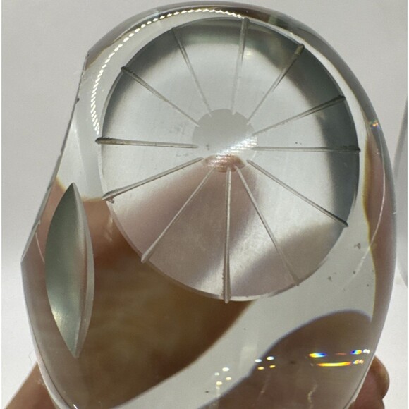 OWL PAPERWEIGHT CLEAR GLASS Cut ETCHED FACE VINTAGE GLASS - Picture 3 of 6